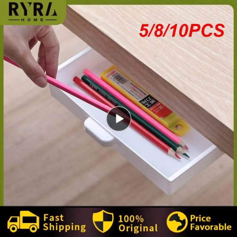 

5/8/10PCS Stationery Storage Box Under Desk Stand Desk Organizers Storage Drawer Self-adhesive Under Desk Drawer