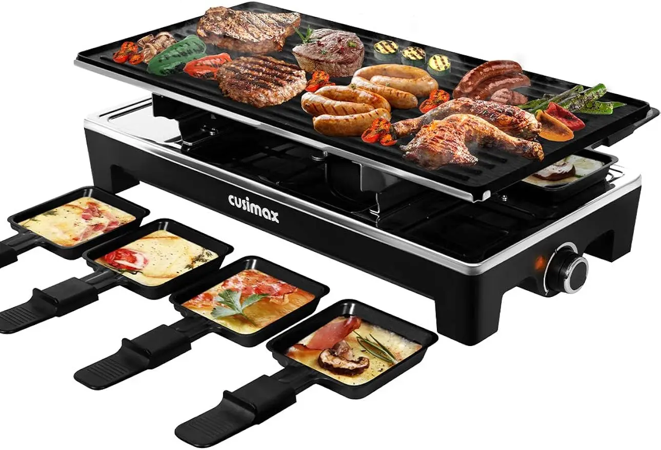 

CUSIMAX Raclette-гриль, электрический стол-гриль, портативный корейский внутренний гриль 2-в-1 и скоба для сыра