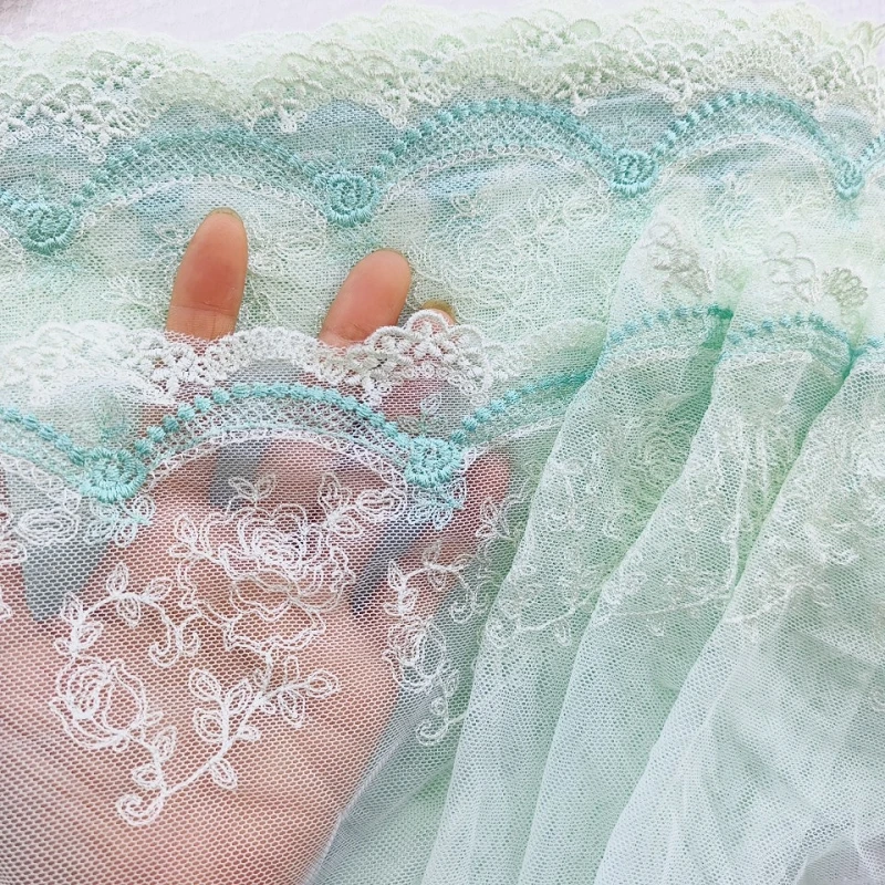 27Yards Mint Green Embroidery Guipure Chemical Lace Trim Floral Mesh Lace for Bra Lingerie