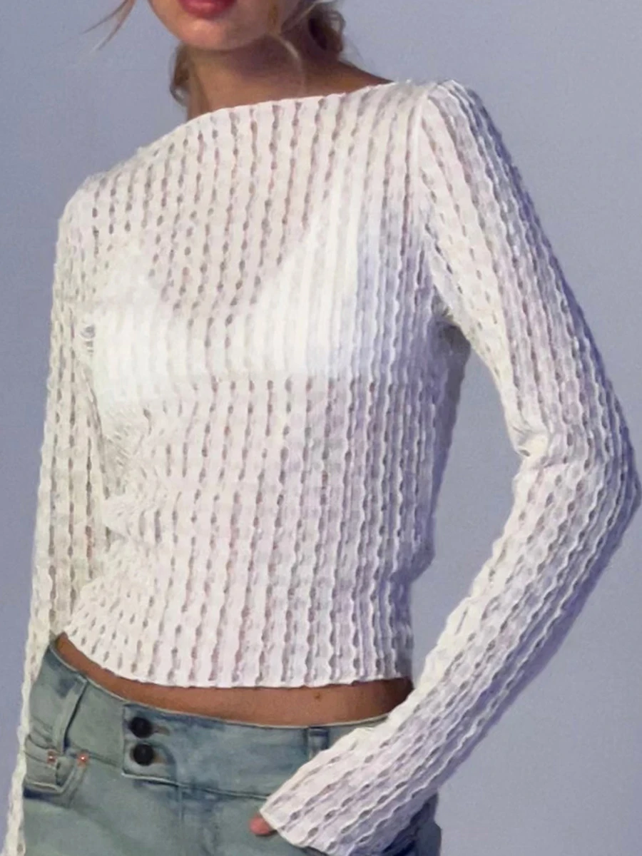 

Модная женская футболка с длинным рукавом и круглым вырезом, однотонный облегающий кроп-Топ для женщин, Повседневная Уличная одежда, лето-осень