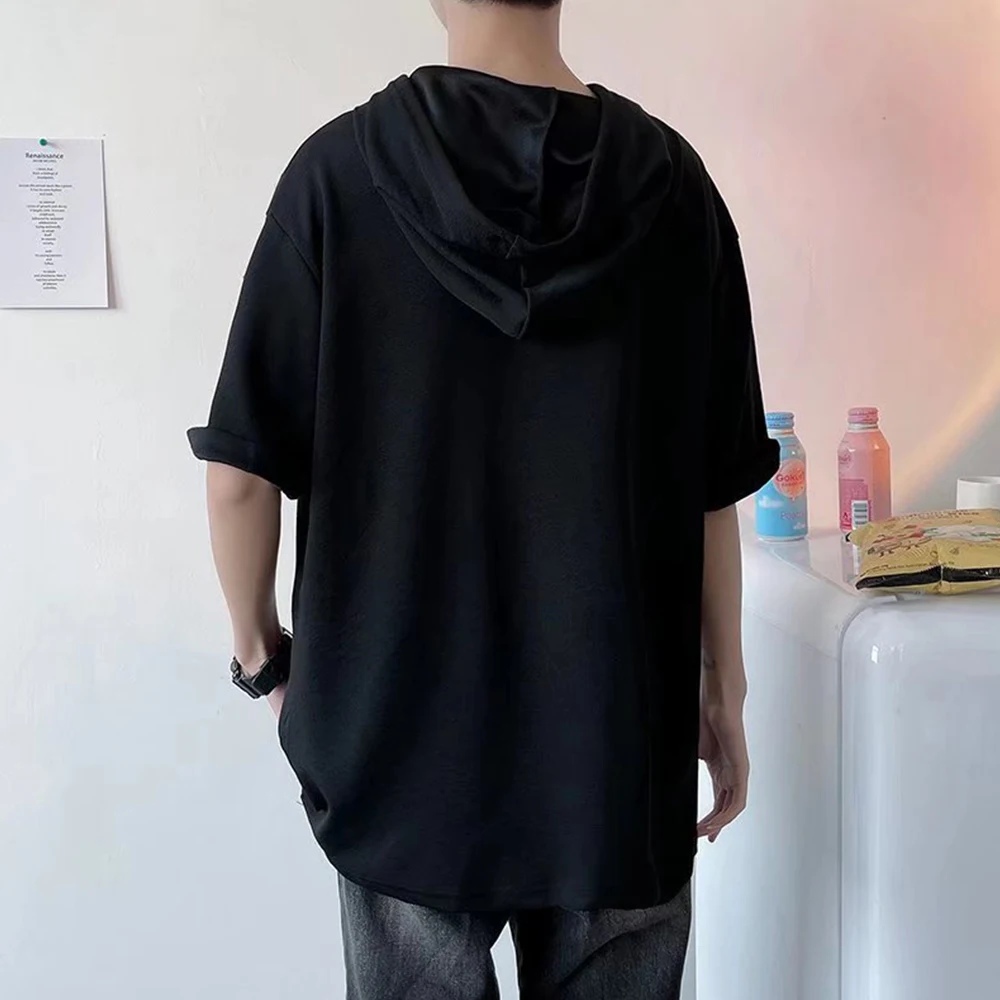 

Men Summer New Loose Short Sleeve Pullover Hoodie T-shirt Top Hip Hop Tees Shirts Male New Sportswear Fashion Streetwear A50