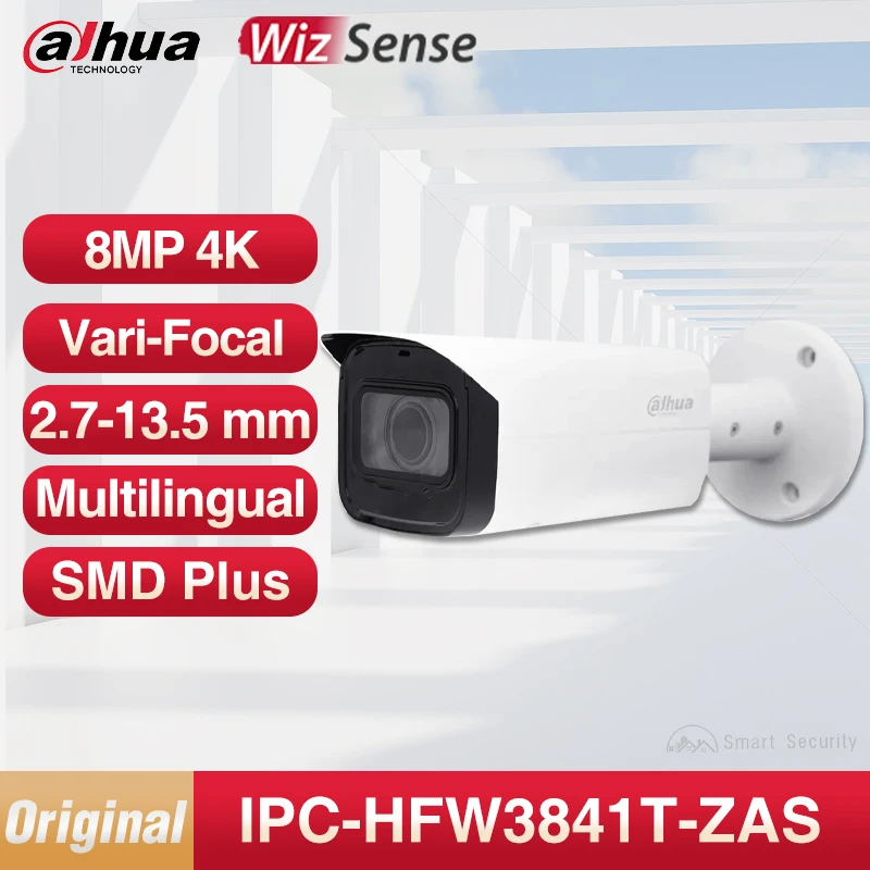 

Dahua Original 8MP IR Vari-focal Bullet WizSense Network Camera Motorized vari-focal 2.7-13.5mm IPC-HFW3841T-ZAS SMD Plus IR 60m