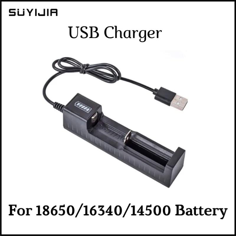 

SUYIJIA 1-Slot Lithium Battery Smart Charger Universal 18650 16340 21700 14500 USB Interface with Cable Charging Charger