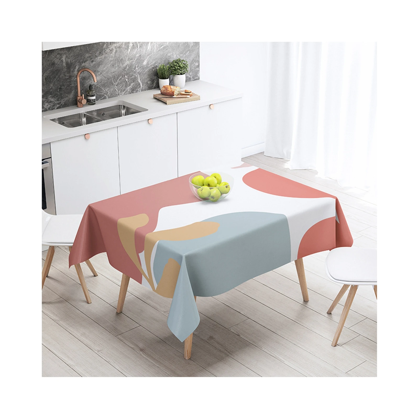 

Cotton Linen Tablecloths, Waterproof Table Covers Oil Painting Grey White Red Dining Table Coffee Table Deco