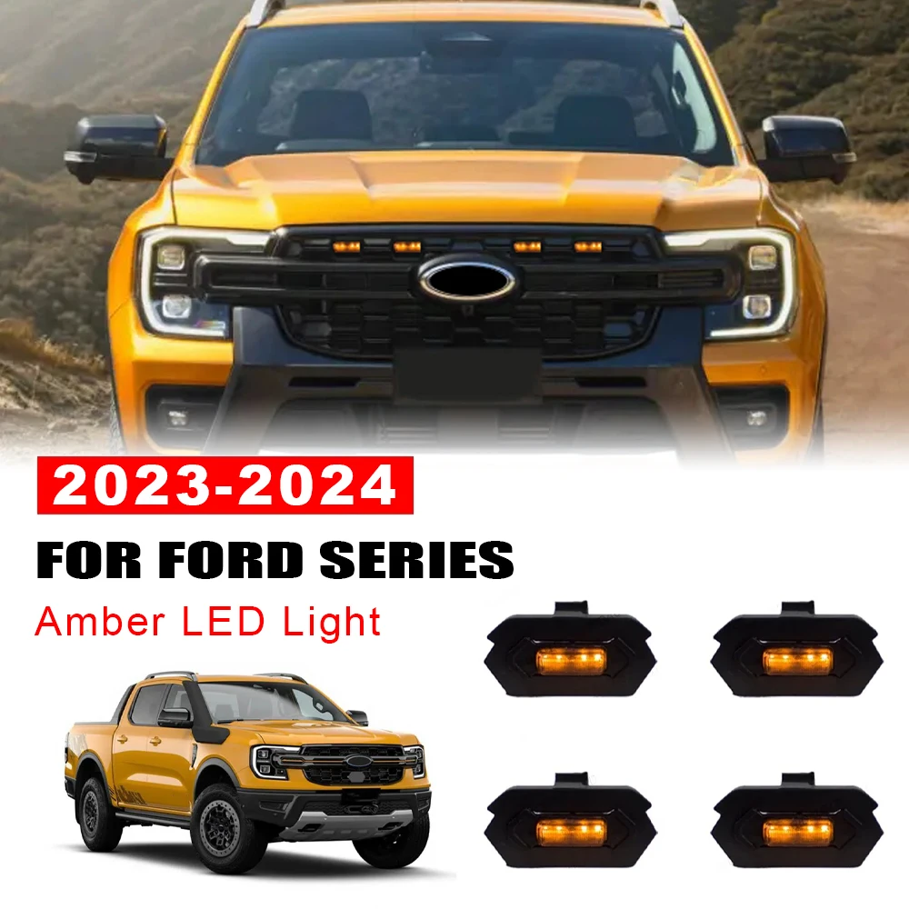 Фото Для Ford RANGER T9 2023 2024, янтарный светодиодный светильник желтого цвета в стиле Raptor, полупрозрачный корпус, решетка, светодиодные передние противотуманные фары №1