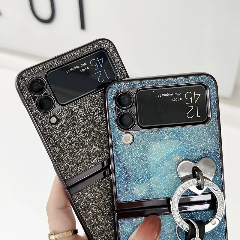 Women Cute Love Heart Bracelet PU Gradient Phone Case For Samsung Galaxy Z Flip 3 5G Fashion Hard PC Back Cover For Z Flip3 Case