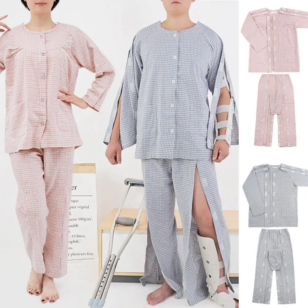 2 Pcs/Set Hospital Top Pants Set Fashion Full Length Cardigan for Home Care Women Home Top Pants Set Patient Top Pants Set