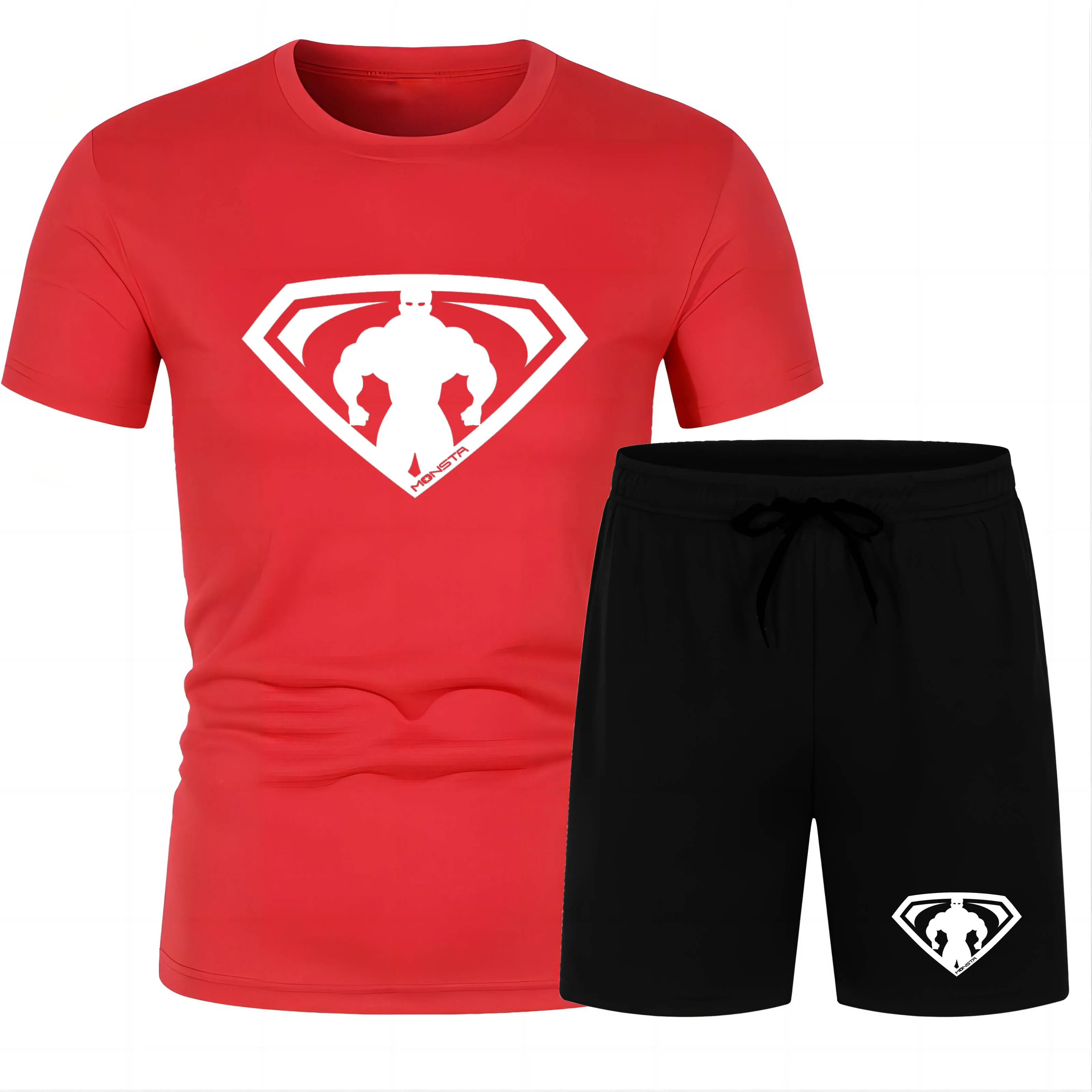 Summer fashion sports outdoor casual 2D Anime hero print men's short sleeve T-shirt beach pants suit loose quick dry