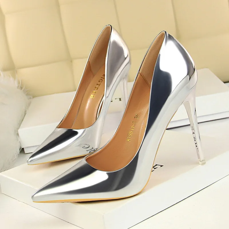 

BIGTREE Women Shoes Pointed Toe Pumps Leather Dress Pointed PU 10.5CM thin High Heels Boat Shoes Zapatos Mujer