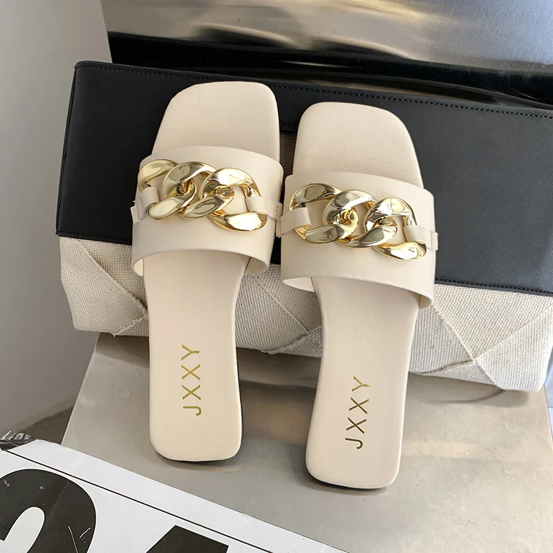 Women's Shoes Sandals Square Toe Slippers Square Toe Flat Soft Sole Casual Fashion Shoes Women's Slippers Summer Slipper