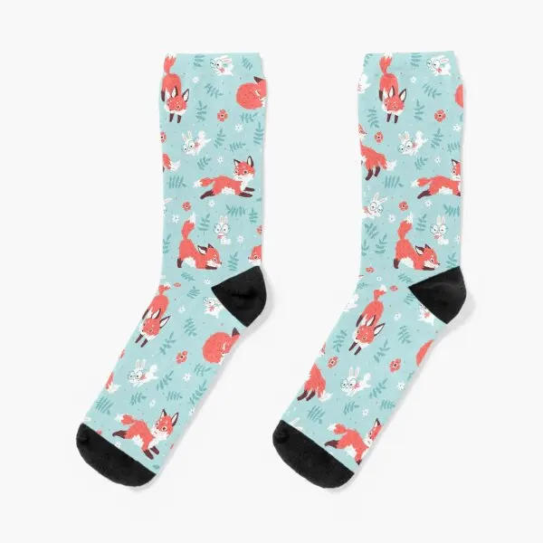 

Fox And Bunny Pattern Crew Socks Ladies Comfortable Autumn Mens Cotton Women Unisex Cute Short Best Pattern Sports Winter