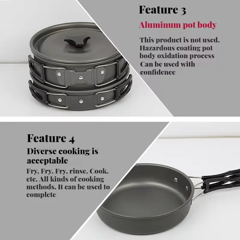 Портативный Кемпинговый Cookset Алюминиевый Уличный Набор Посуды С Сковородой