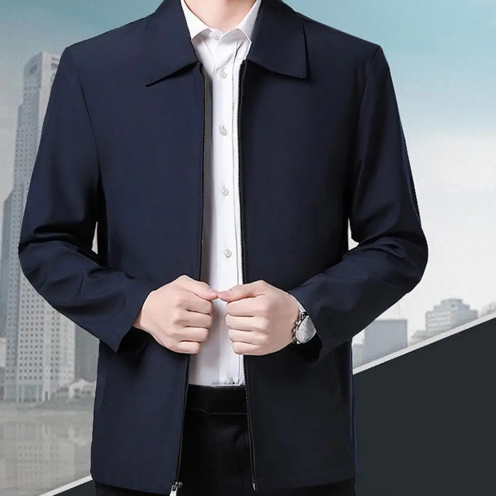

Trendy Men Coat Long Sleeves Windproof Polyester Simple Design Winter Men Jacket