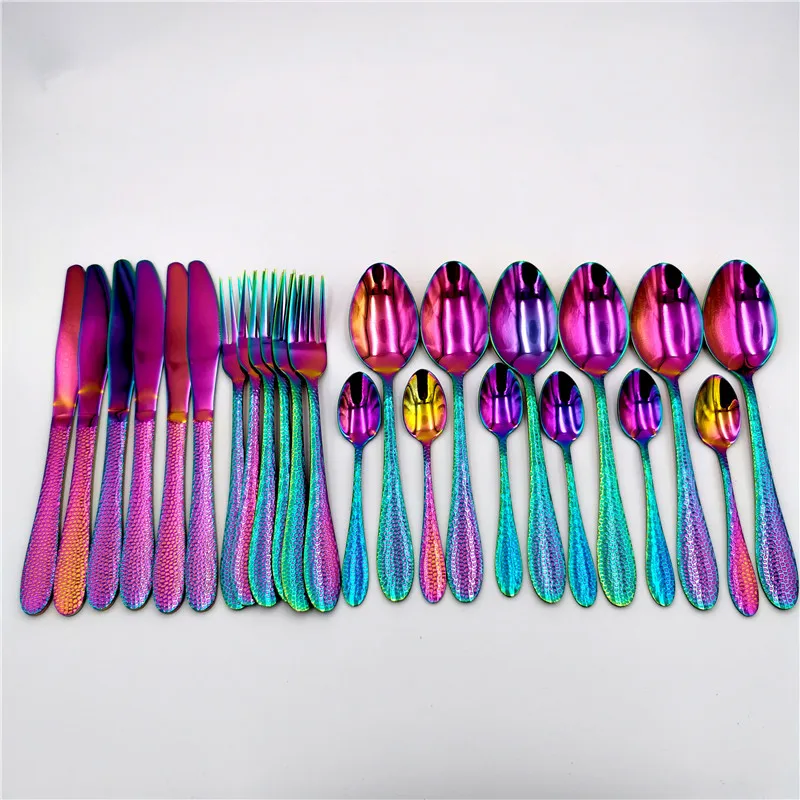 

Rainbow Tableware Cutlery Set Matt Non-slip Forks Spoons Knifes Set 18/10 Stainless Steel Dinnerware Set 24pcs Holiday Gift Box