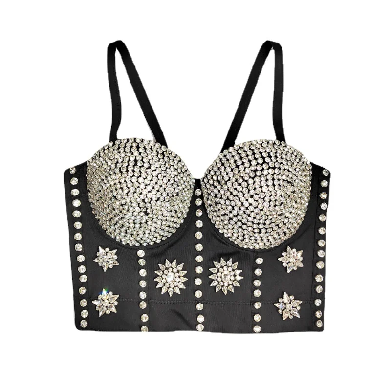 

Women's Corset Street Suspender Vest Scene Women's Bra Sexy Spicy Girl Beading Fish Bone Top 2023 Summer Rhinestone Clothing