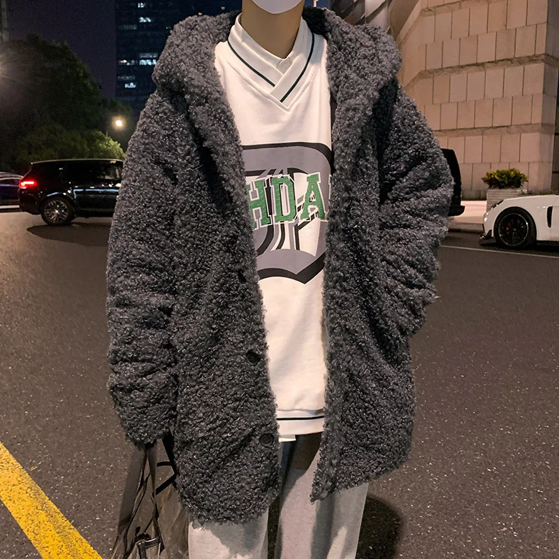 Winter Jacket Men Warm Fashion Retro Thicken Lamb Hair Jackets Men Streetwear Korean Loose Thick Short Coat Mens Hooded Coat