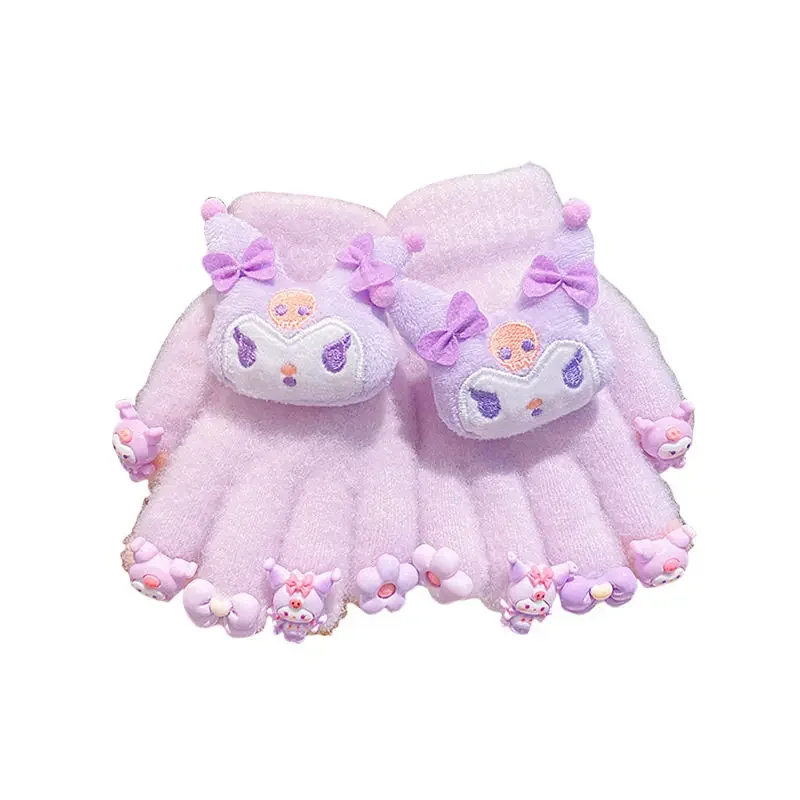 Sanrio Hello Kitty Cinnamoroll аниме детские теплые перчатки зимние милые Kuromi Kawaii бархатные