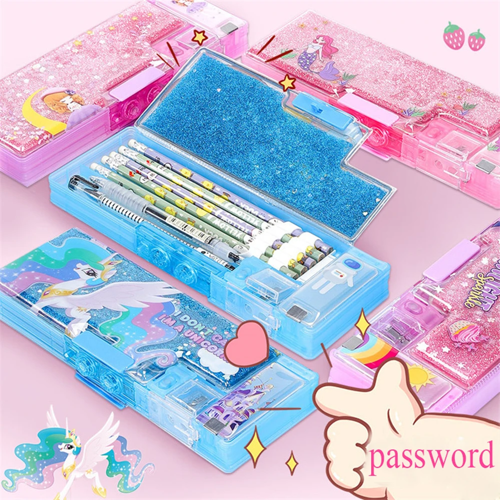 Pencil Case Kawaii Password Quicksand Estuche Para Lapices Estojo Box Cases Trousse Unicorn Multifunction Korean Stationery Etui