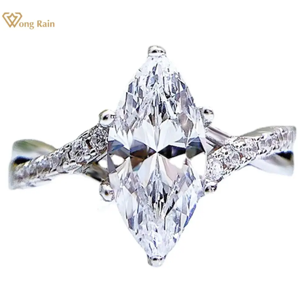

Wong Rain Vintage 925 Sterling Silver Marquise Cut High Carbon Diamonds Gemstone Wedding Engagement Ring Fine Jewelry Wholesale