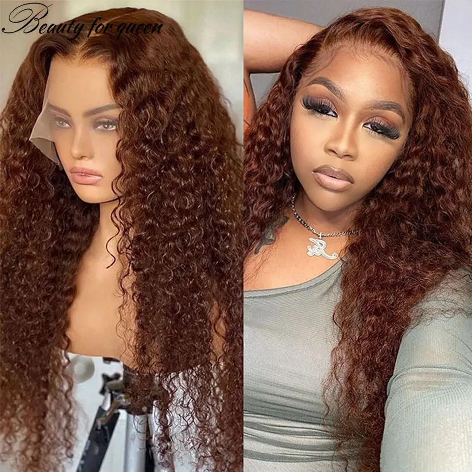 

Beauty Dark Brown Lace Front Human Hair Wigs Brazilian Remy Human Hair Wig Pre Plucked Deep Wave Lace Front Wig With BabyHair