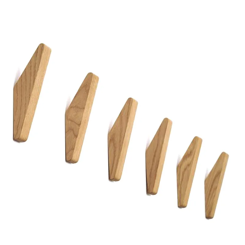 

6Pcs Natural Wood Clothes Hanger Wall Mounted Coat Hook Decorative Key Holder Hat Scarf Handbag Storage Hanger Bathroom Rack