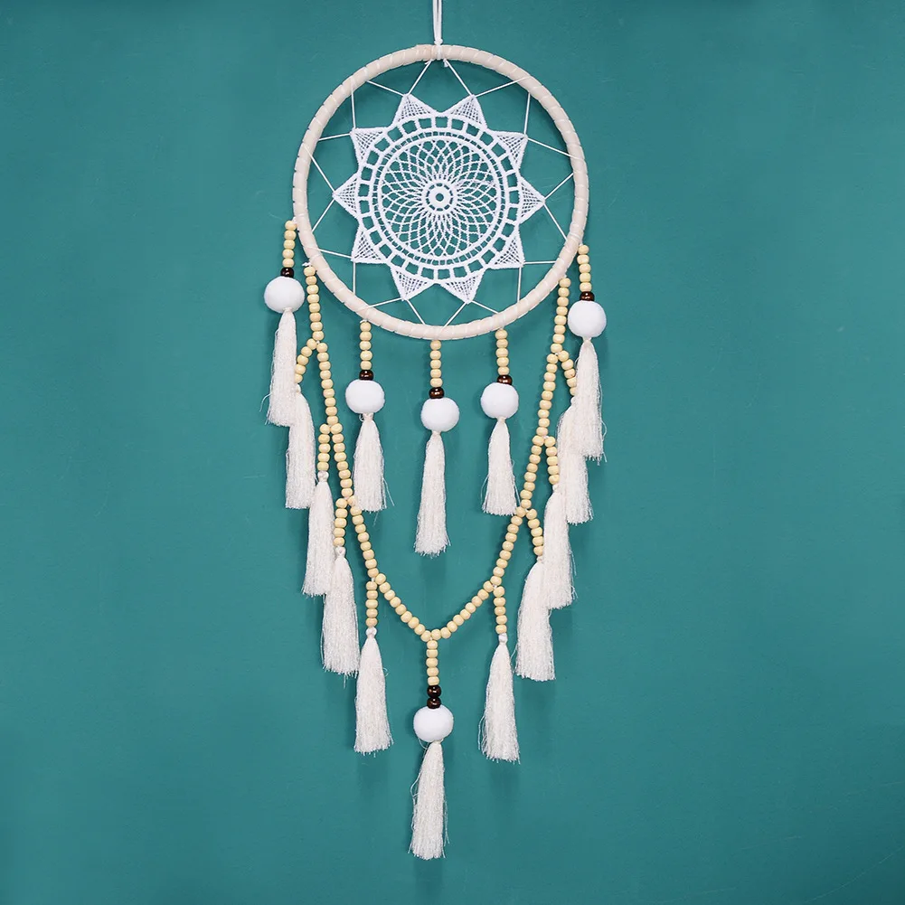 

White Macrame Dream Catcher Home Decoration Wall Hanging Boho Decor Tapestries Ramadan Gifts Background Wall Decorative Pendant