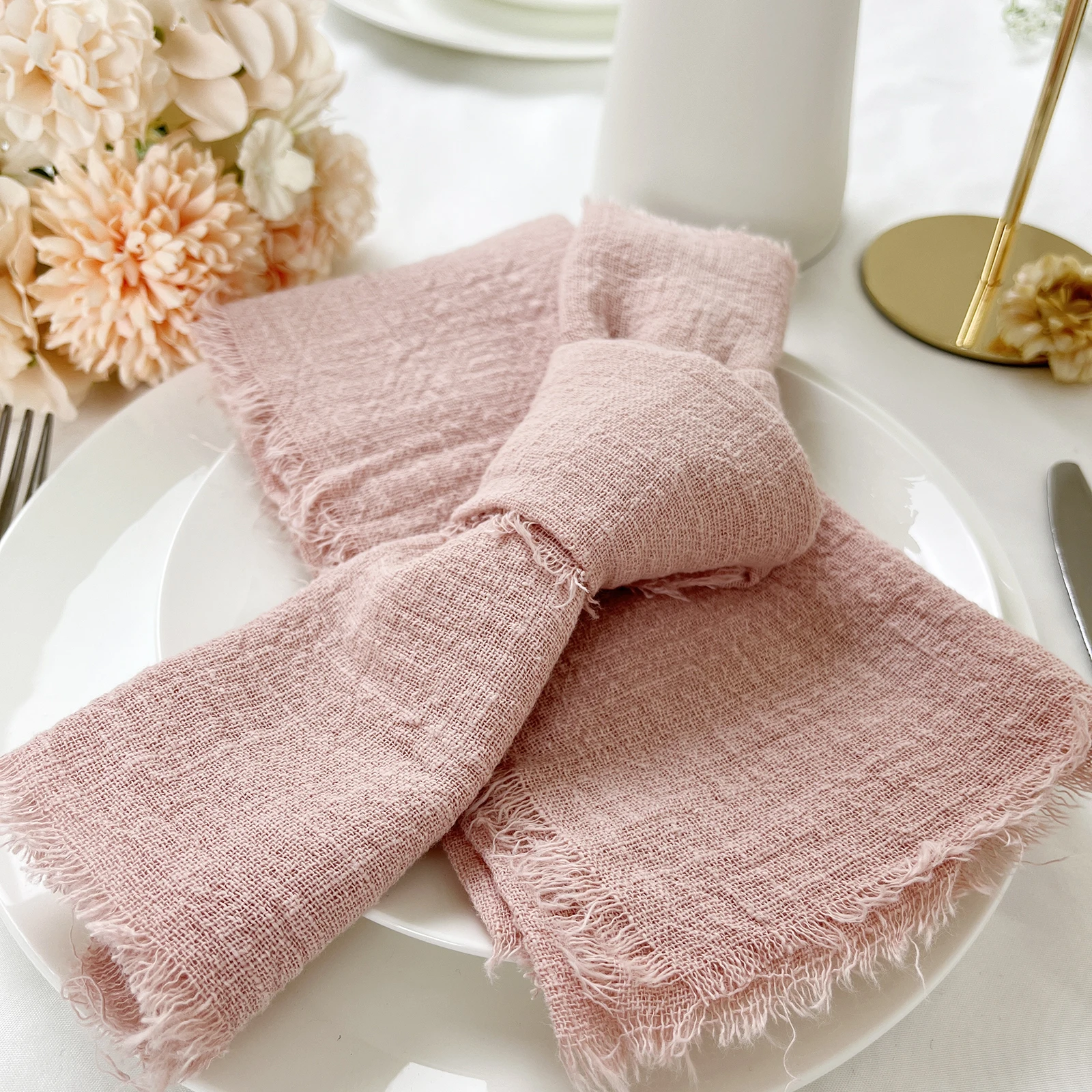 

50pcs Wholesale 42x42cm Cotton Napkin Washable Rustic Gauze Reusable Tea Towel Wedding Party Table Decor Burrs Cloth Napkins