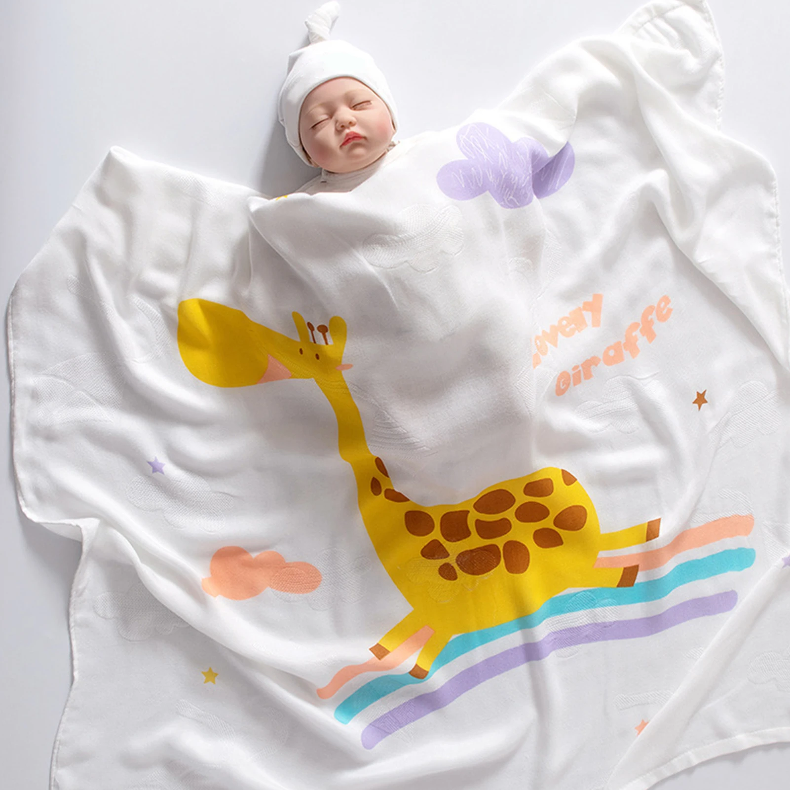 

Boys Girls Double Layer Baby Swaddle Blanket Summer Breathable Easy Clean Soft Animal Pattern Gift Daily Bamboo Fiber Bedroom