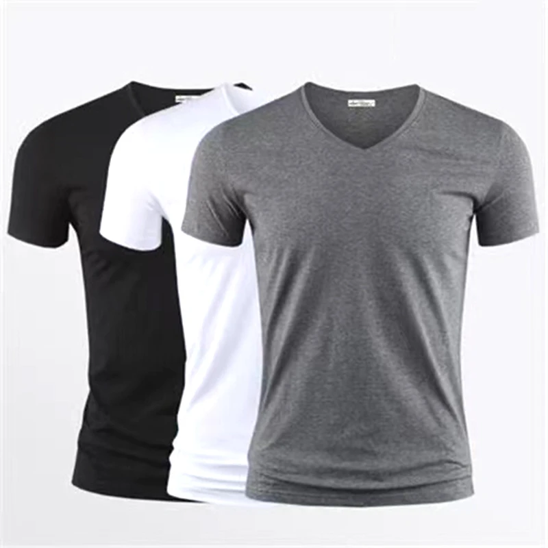 

Men's T Shirt Pure Color V Collar Short Sleeved Tops Tees Men T-Shirt Black Tights Man T-Shirts Fitness For Male Clothes