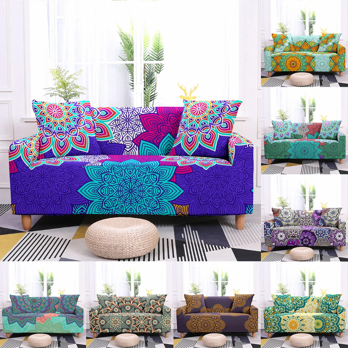 Чехлы для диванов в богемном стиле с узором мандалы чехлы гостиной L-образной