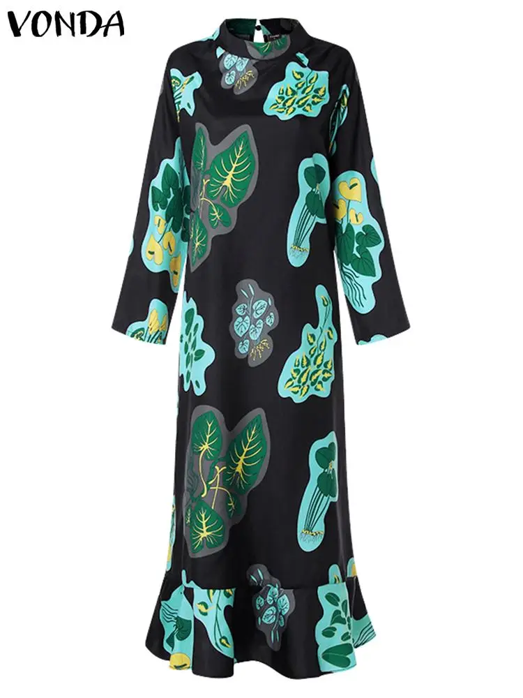 Plus Size 5XL Maxi Dress Women VONDA Summer Floral Print Long Sleeve Oversized Dress 2023 Summer Casual Loose Party Robe Femme