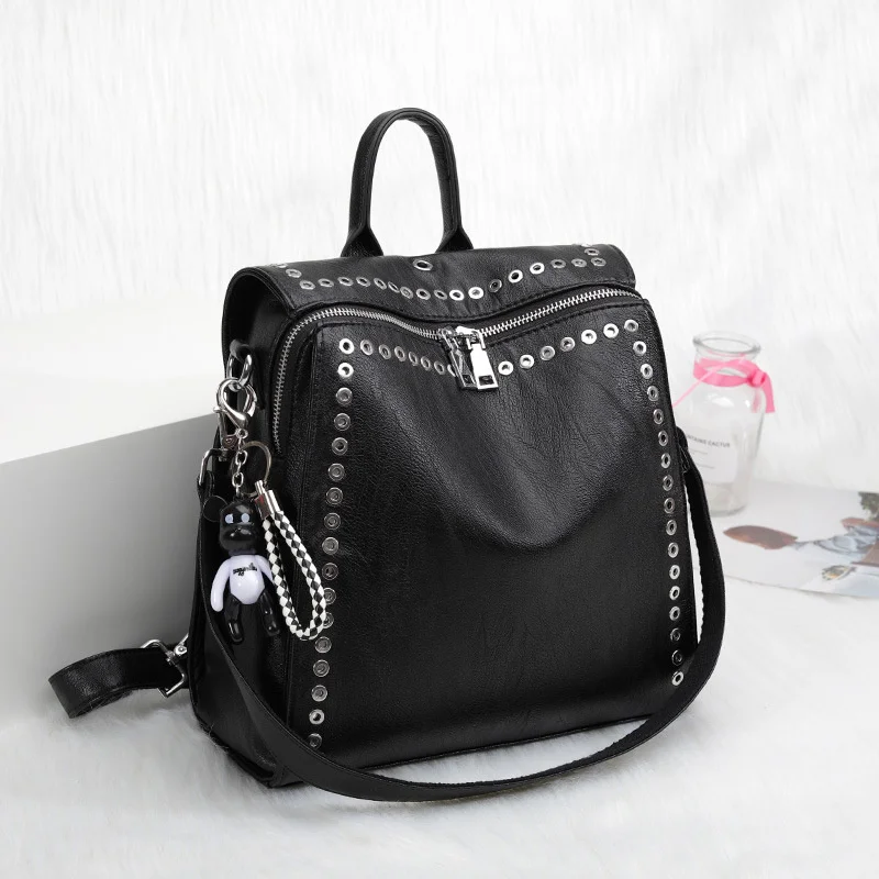 

New Women Genuine Leather Backpack Rivet Multifunctional Backpack Female Travel Bag Teenage Girls Fashion Schoolbag Mochila