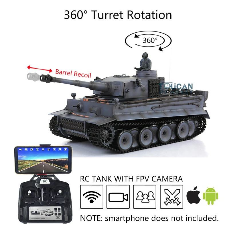 

1/16 HENG LONG 7.0 Tiger I RC fpv Tank 3818 Barrel Recoil Metal Tracks Toucan Controlled Toys Gifts TH17258-SMT8