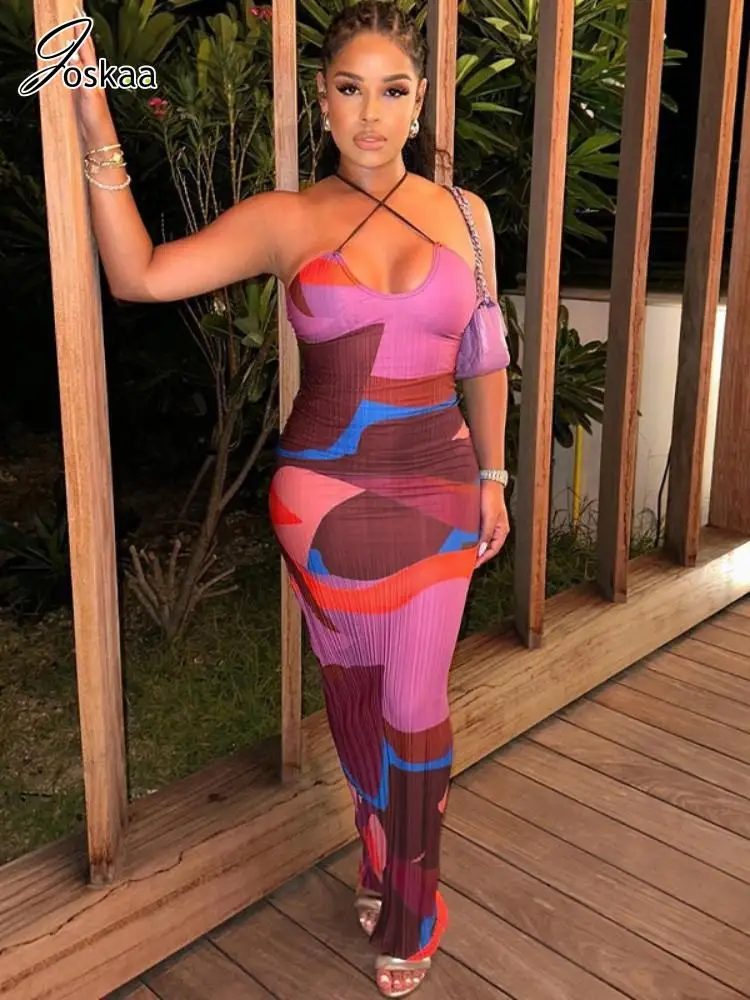 

Женское платье макси Joskaa, облегающее платье на тонких бретельках с открытой спиной и эстетическим принтом, осень 2023, Клубная одежда с полуночным Вечерние