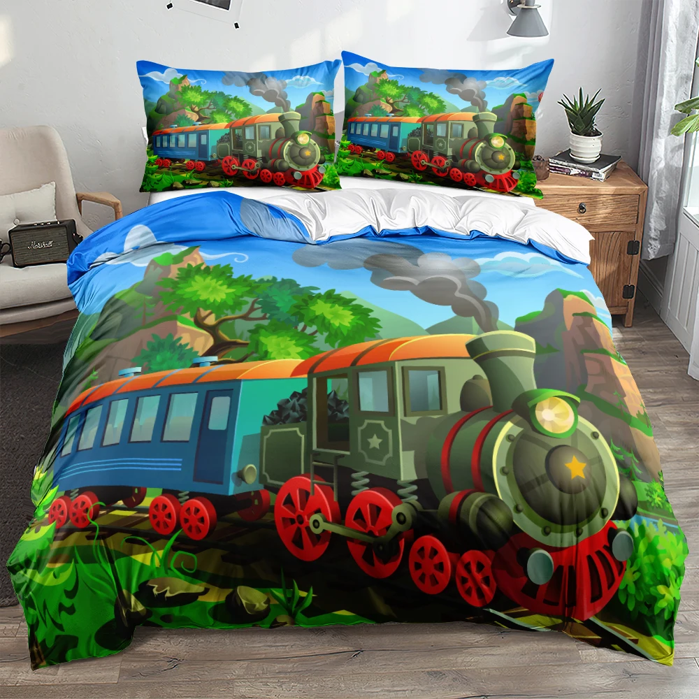 

3D Digital Cartoon Train Linens Bed 2 Bedrooms Coloful Comforter Bedding Sets Full Double King Size 140x210cm Duvet/Quilt Covers