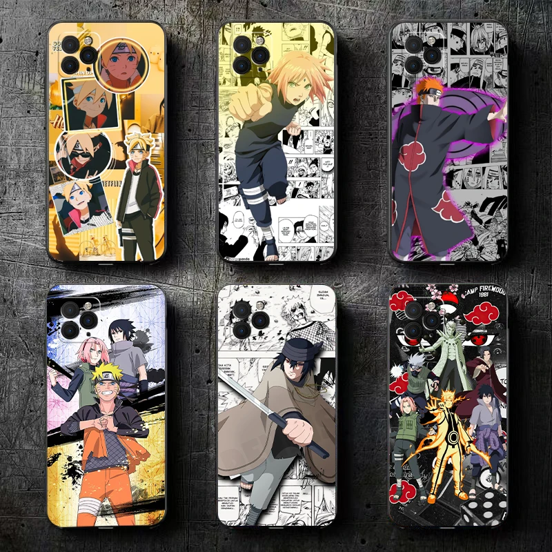 

Naruto Anime Phone Case For Funda iPhone 11 13 12 Pro Max Mini X XR XS Max SE 2020 6 6s 7 8 Plus Silicone Cover Etui Black Back