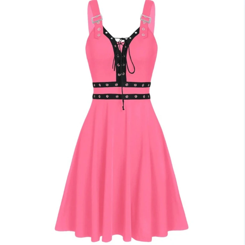 

Women's Gothic Punk Sleeveless Strap Sling Dress Elegant Strap Backless Sexy Party Strapless Dress