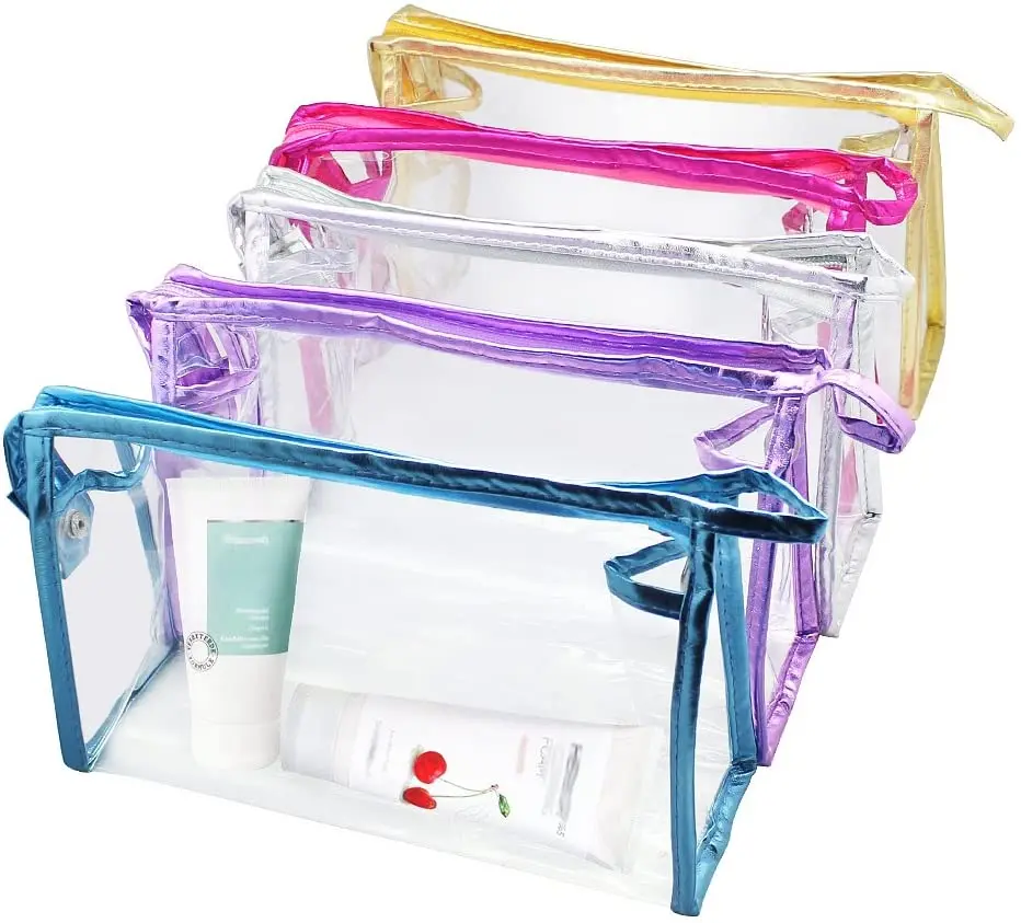 

5 Pcs Clear Waterproof Cosmetic Bag with Zipper,PVC Transparent Plastic Makeup Organizing Bags Travel Toiletry Pouch Organizing