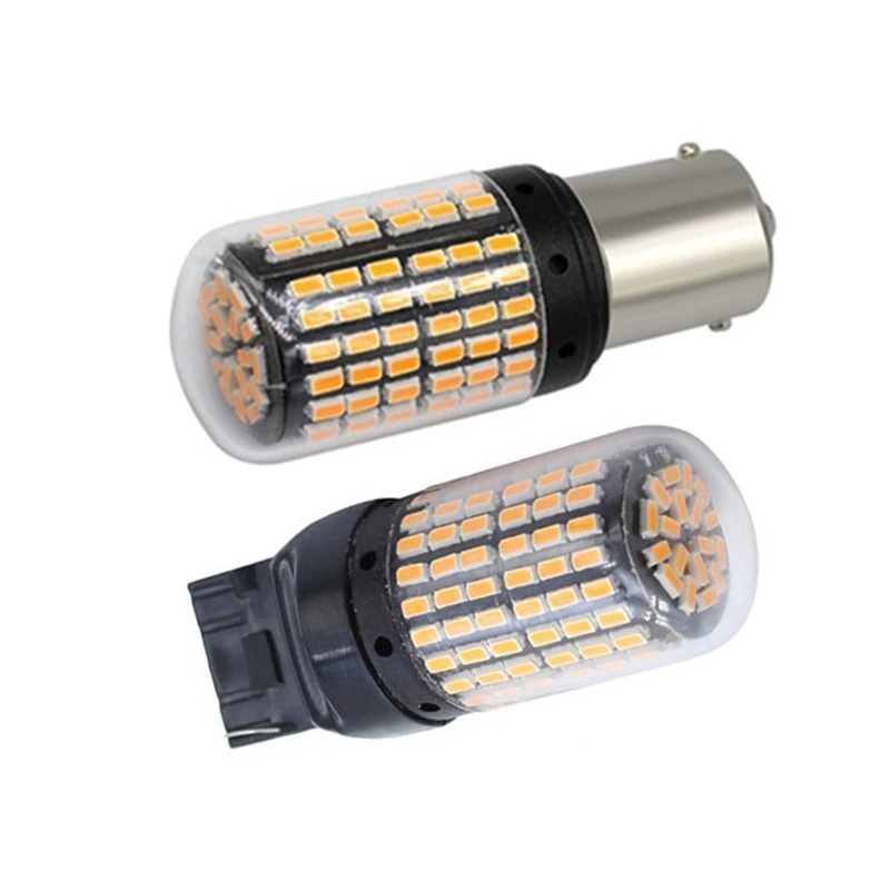 4 шт. светодиодные лампы: 2 T20 7440 W21W Wy21w 144-Smd лампы задсветильник хода и без Hyper Flash 1156