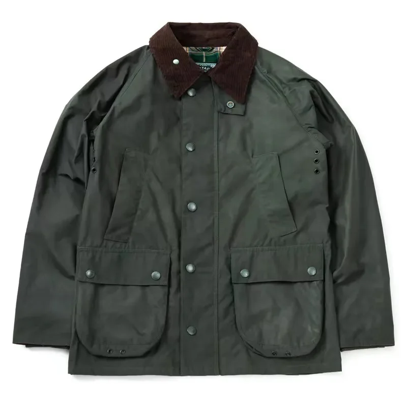 

Men's Oil Wax Safari Jacket Oliver Green Slim Fit Waterproof Classic England Fashion Motorcycle Vintage Male Clothing
