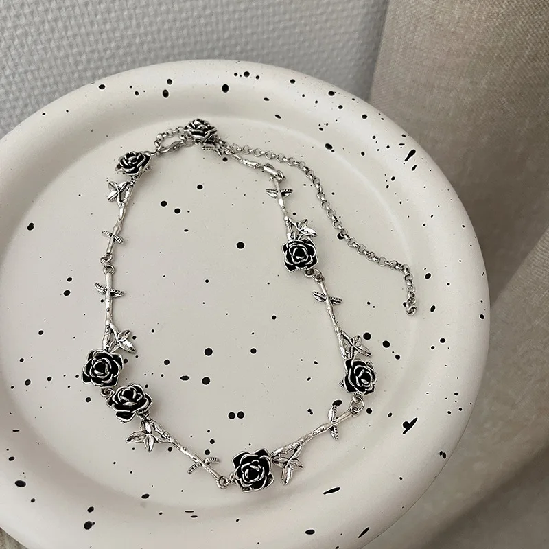 Винтажное ожерелье-чокер с розой и шипами-панк готический стиль-серебряная