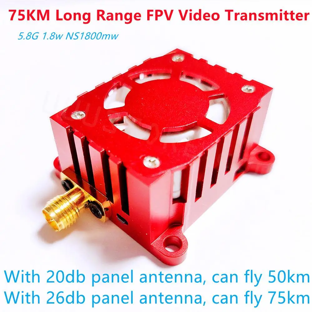 

75Km Long Range 5.8Ghz 1.8W FPV Wireless Transmitter 5.8G 1800MW 64CH Video AV Audio Video Sender NS581800