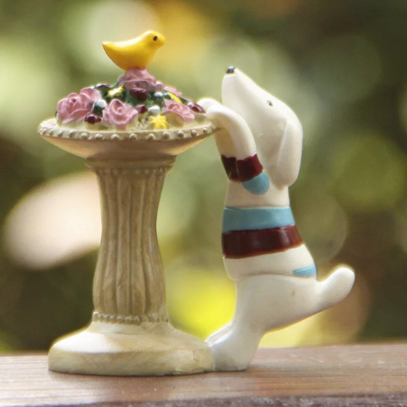 

1:12 Cartoon Puppy Parterre Flowerbed Bird Micro Landscape Model Dollhouse Miniature Garden Decor Toy Doll House Accessories