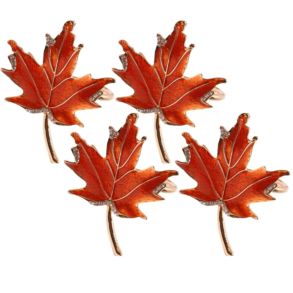 

4Pcs Harvest Kitchen For Family Metal Napkin Rings Holders Maple Leaf Napkin Rings for Wedding Decoration
