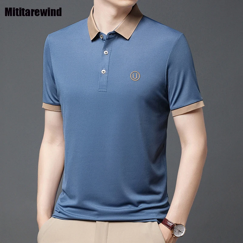 

Summer New Men Polo Shirts Business Casual Embroidery Short Sleeves Slim Fit Tops T-shirt Male Fashion Simple Tees Mens Clothing