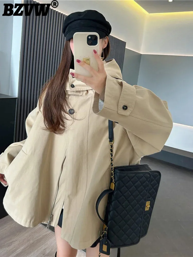 

BZVW Повседневный короткий тренчкот для женщин 2023 весна осень Офисная Женская универсальная свободная дизайнерская ветровка с капюшоном для женщин