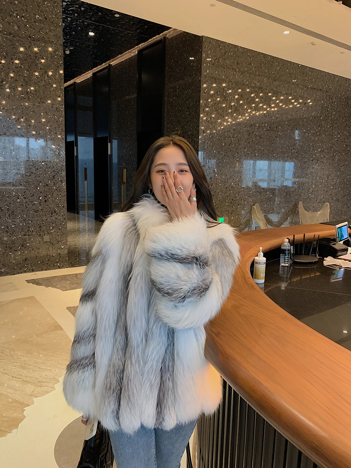 New Luxury Real Fur Coats Imported Finnish Marble Fox Fur Winter Coat Women Plus Size Streetwear Women Covered Button Jackets enlarge