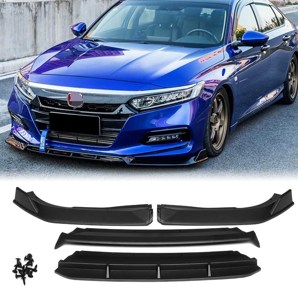 

4PCS Black Front Bumper Lip Side Splitter Spoiler Body Kit Guard Cover For Honda Accord 2018-2021 10th Gen Sport Car Accessories
