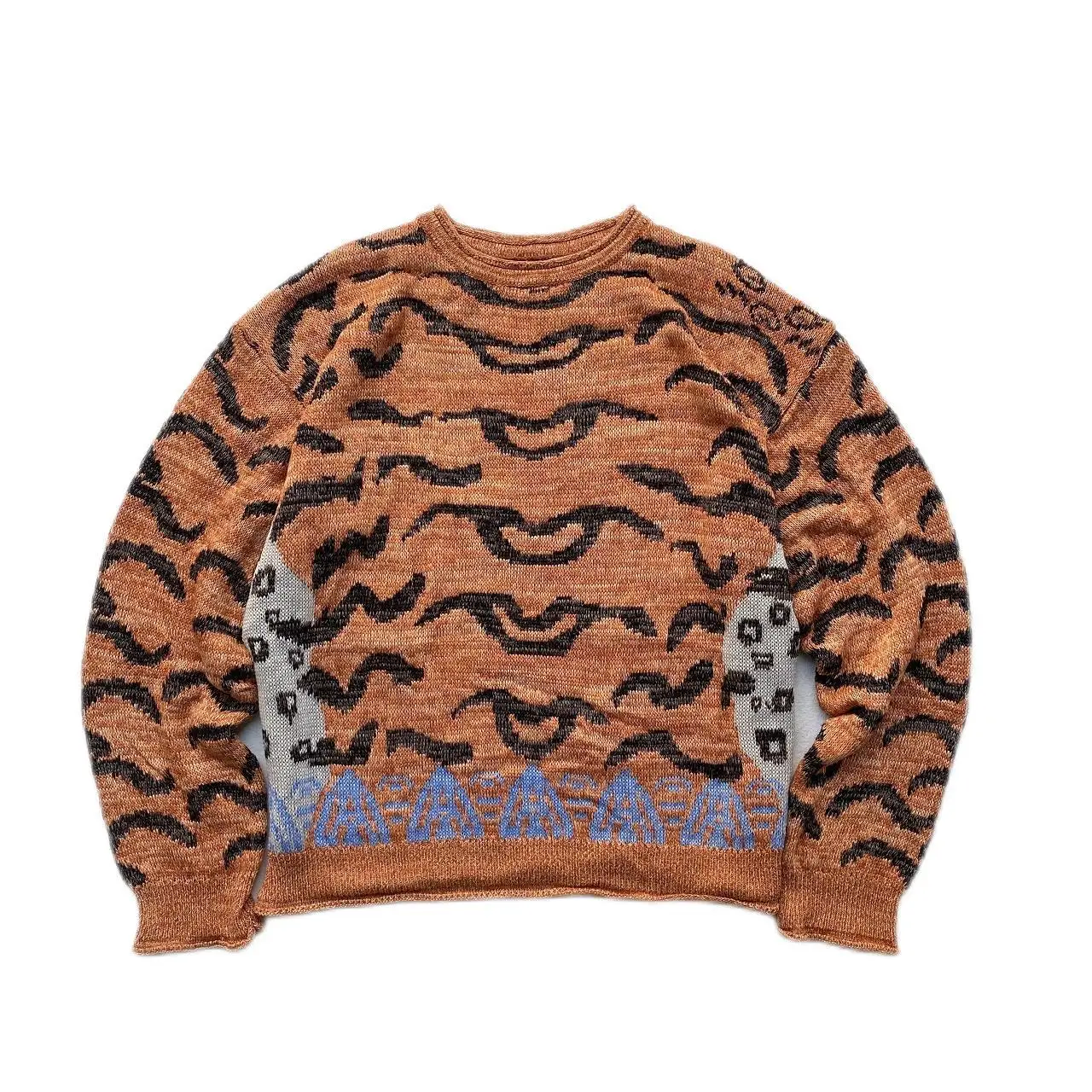 Kapital Vintage Tiger Printed Fashion Japan Style Round Neck Knitted Sweater Men's and Women's Loose Long Sleeve Pullover