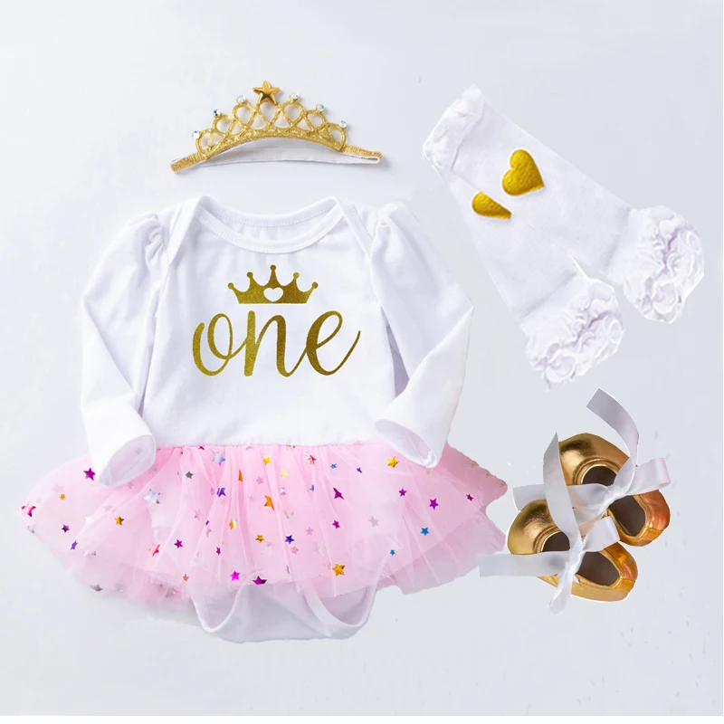 Комплект из 4 предметов одежда для маленьких девочек на 1-й день рождения Тюлевое